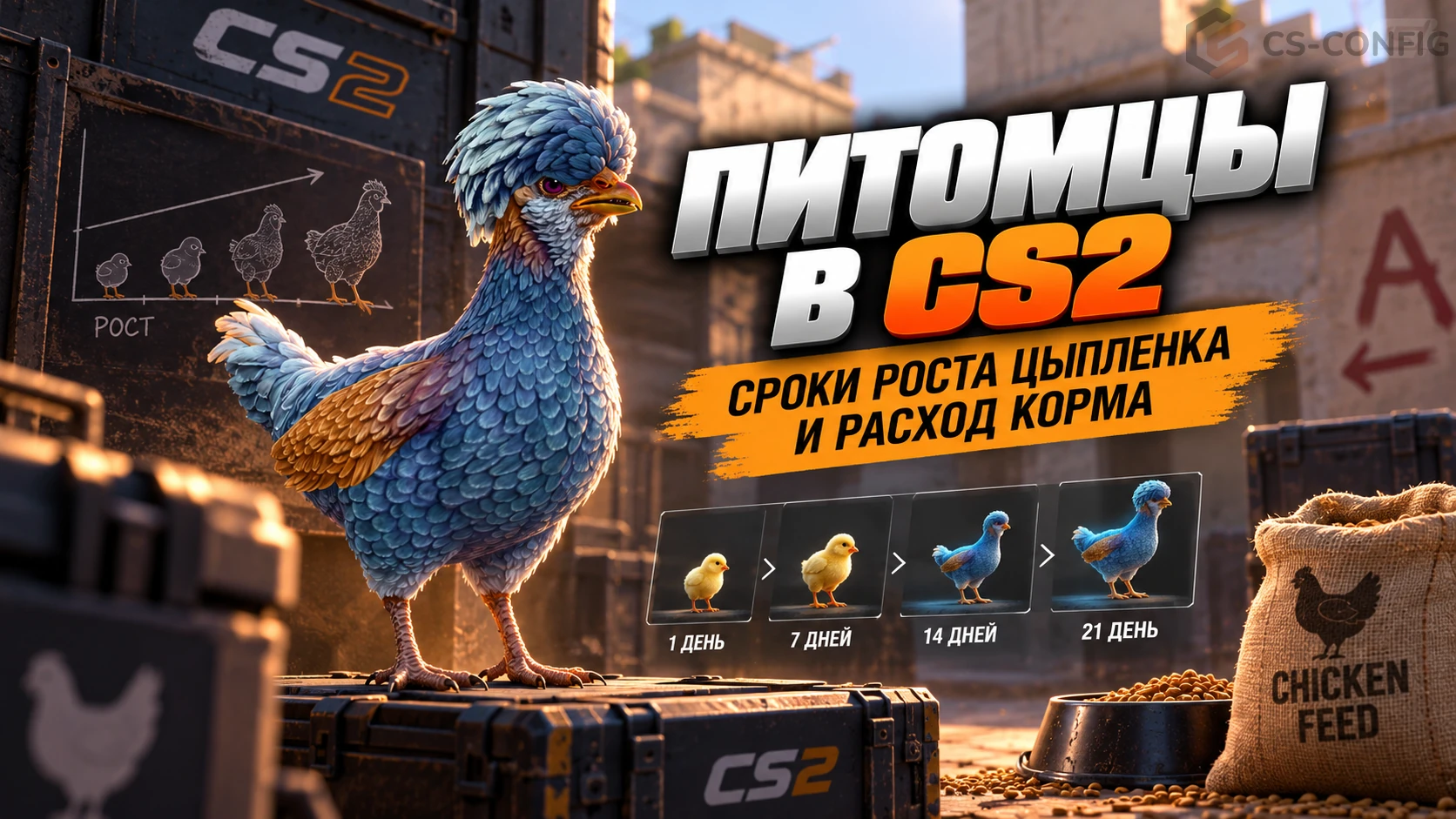 Питомцы в CS2 - сроки роста цыпленка и расход корма