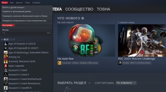 настройки steam